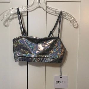 NWT Beach Riot silver iridescent active top size S